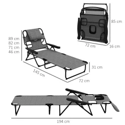 Tumbona Flexx Outsunny plegable con respaldo ajustable gris 31x194x72 cm