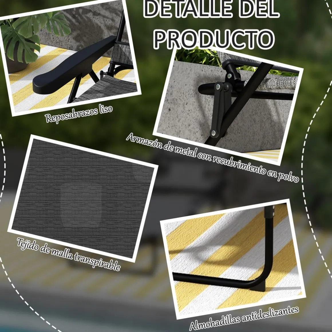 Tumbona Flexx Outsunny plegable con respaldo ajustable gris 31x194x72 cm