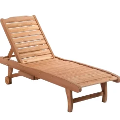 Tumbona Grecia Outsunny 3 posiciones + bandeja + ruedas natural 83x60x165 cm