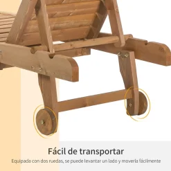 Tumbona Grecia Outsunny 3 posiciones + bandeja + ruedas natural 83x60x165 cm