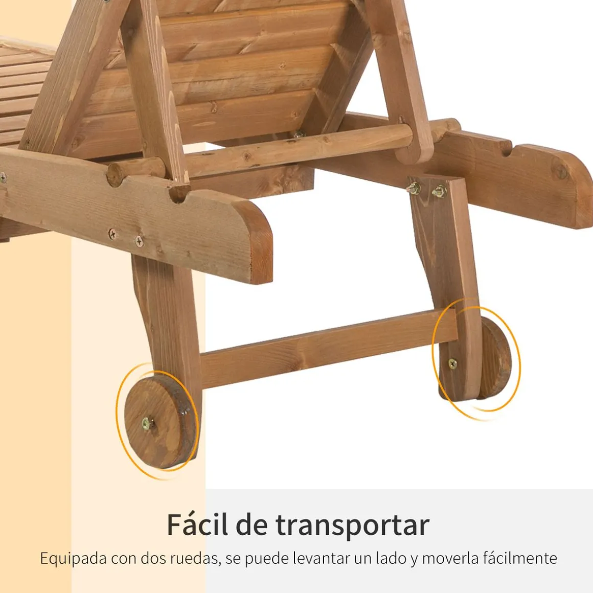 Tumbona Grecia Outsunny 3 posiciones + bandeja + ruedas natural 83x60x165 cm