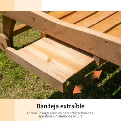 Tumbona Grecia Outsunny 3 posiciones + bandeja + ruedas natural 83x60x165 cm