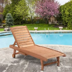 Tumbona Grecia Outsunny 3 posiciones + bandeja + ruedas natural 83x60x165 cm