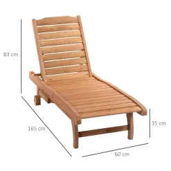 Tumbona Grecia Outsunny 3 posiciones + bandeja + ruedas natural 83x60x165 cm