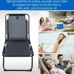 Tumbona Guadix Outsunny plegable respaldo ajustable negro 30x197x58 cm