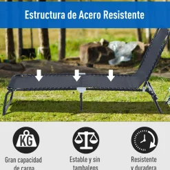 Tumbona Guadix Outsunny plegable respaldo ajustable negro 30x197x58 cm