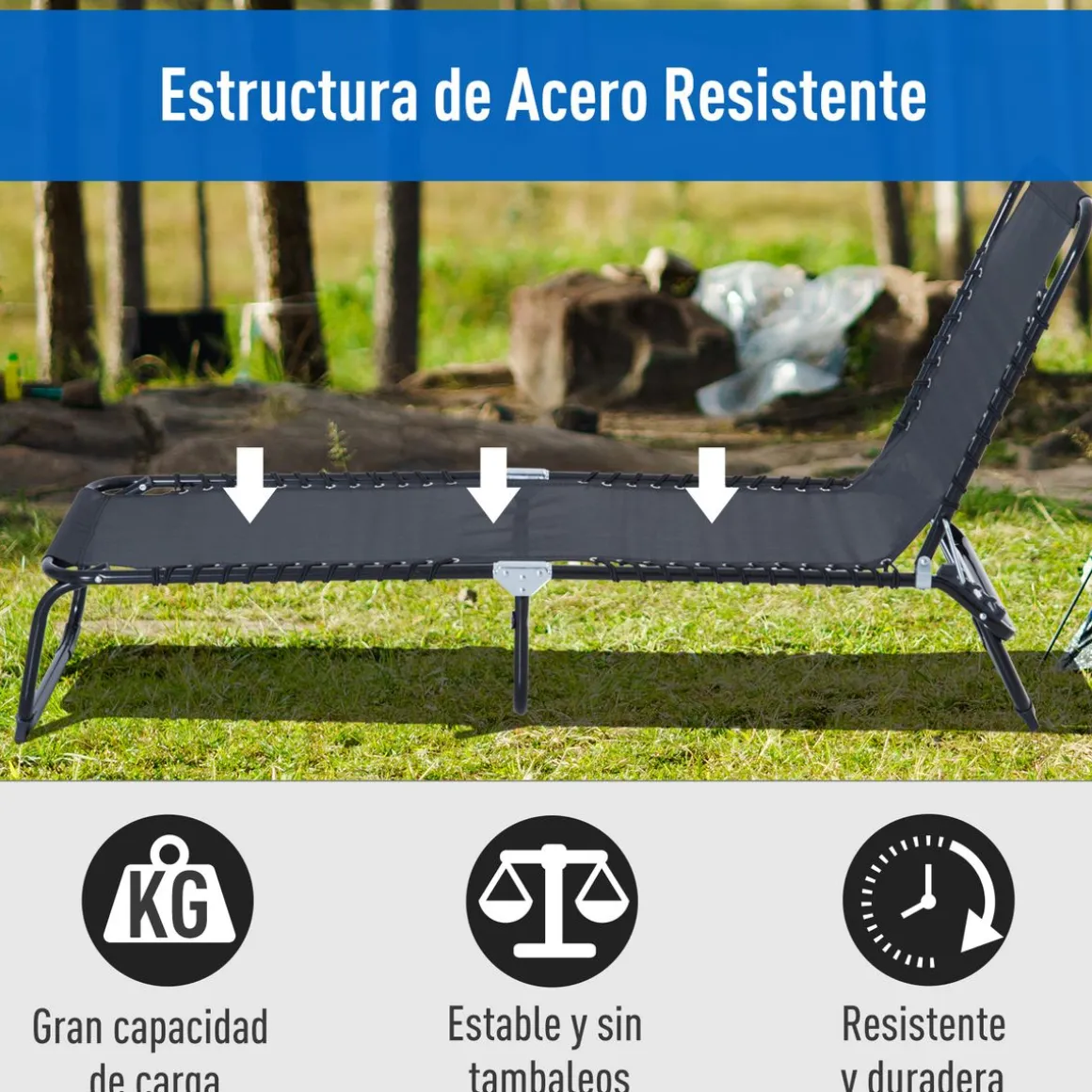 Tumbona Guadix Outsunny plegable respaldo ajustable negro 30x197x58 cm