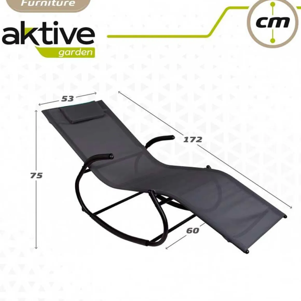 Tumbona mecedora Aktive con cojín antracita 75x60x172 cm