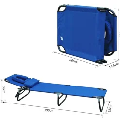 Tumbona Outsunny orificio para cabeza plegable/reclinable azul 56x28x190 cm