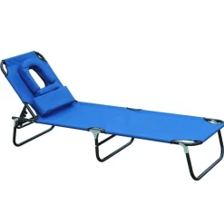 Tumbona Outsunny orificio para cabeza plegable/reclinable azul 56x28x190 cm