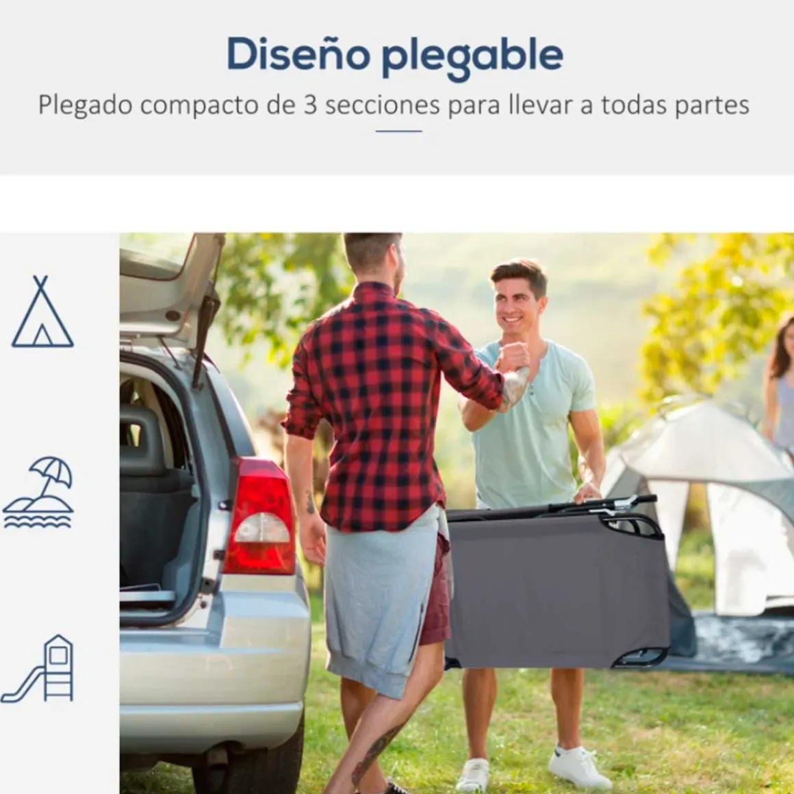 Tumbona Outsunny plegable con orificio respaldo ajustable 4 posiciones 28x56x190 cm