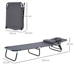 Tumbona Outsunny plegable con orificio respaldo ajustable 4 posiciones 28x56x190 cm