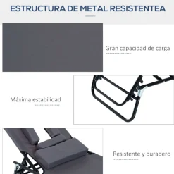 Tumbona Outsunny plegable con orificio respaldo ajustable 4 posiciones 28x56x190 cm