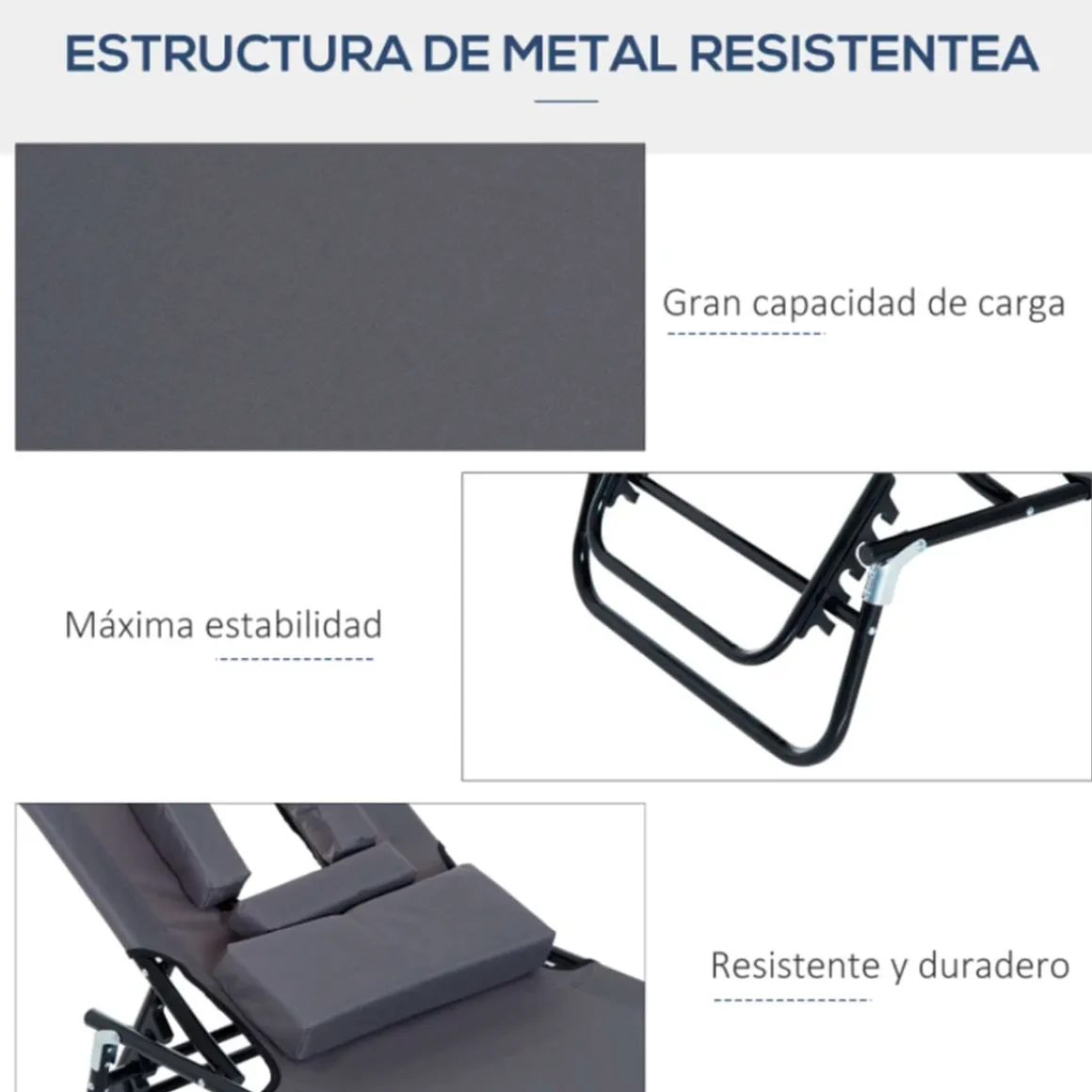 Tumbona Outsunny plegable con orificio respaldo ajustable 4 posiciones 28x56x190 cm
