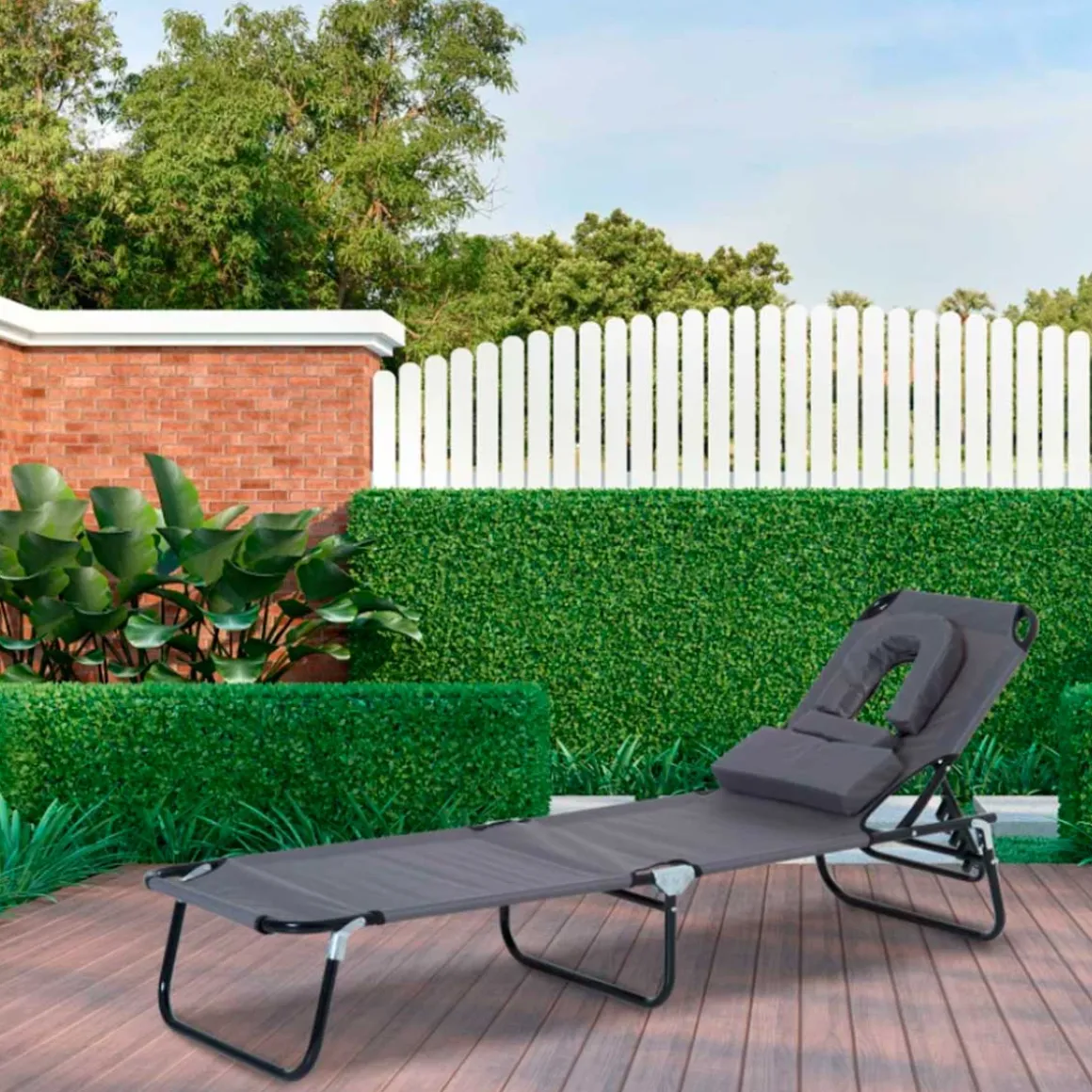 Tumbona Outsunny plegable con orificio respaldo ajustable 4 posiciones 28x56x190 cm