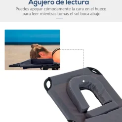 Tumbona Outsunny plegable con orificio respaldo ajustable 4 posiciones 28x56x190 cm