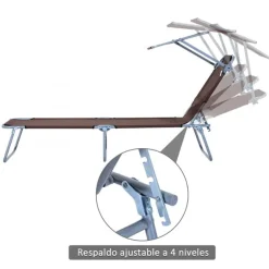 Tumbona plegable Oxford hierro marrón 187x58x27 cm