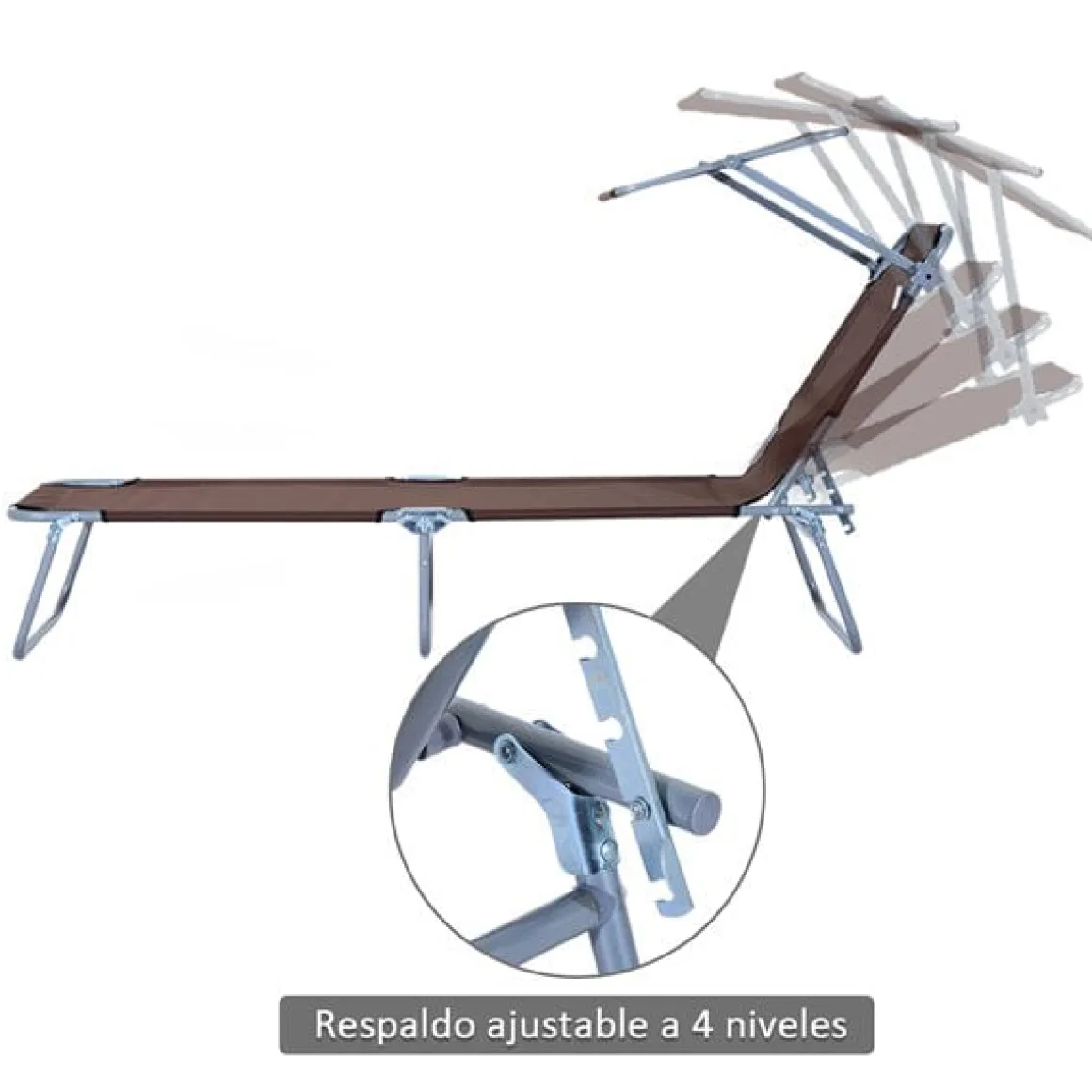 Tumbona plegable Oxford hierro marrón 187x58x27 cm