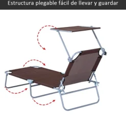 Tumbona plegable Oxford hierro marrón 187x58x27 cm