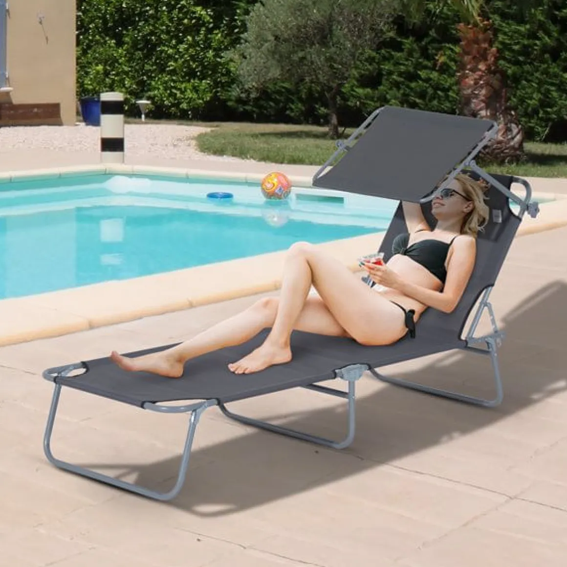 Tumbona plegable Oxford hierro gris 187x58x27 cm