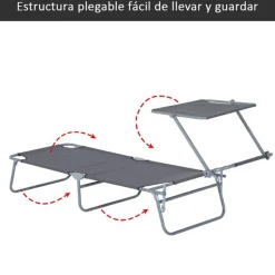 Tumbona plegable Oxford hierro gris 187x58x27 cm