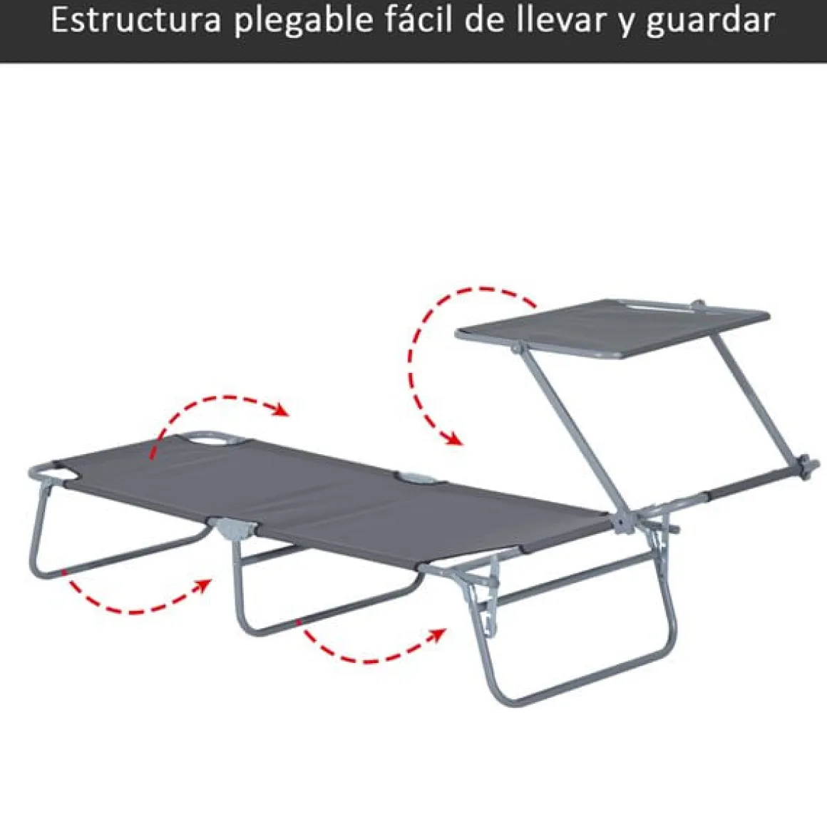Tumbona plegable Oxford hierro gris 187x58x27 cm