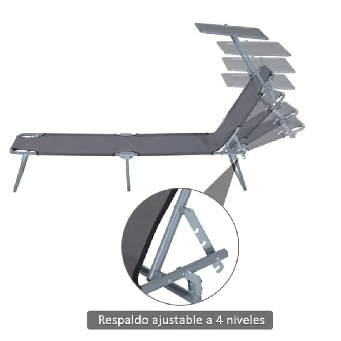 Tumbona plegable Oxford hierro gris 187x58x27 cm