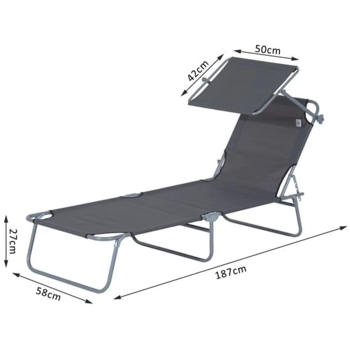Tumbona plegable Oxford hierro gris 187x58x27 cm