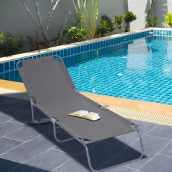 Tumbona Sunflower Outsunny plegable 5 posiciones gris 24x187x55 cm