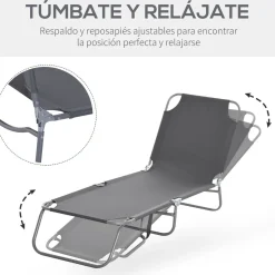 Tumbona Sunflower Outsunny plegable 5 posiciones gris 24x187x55 cm