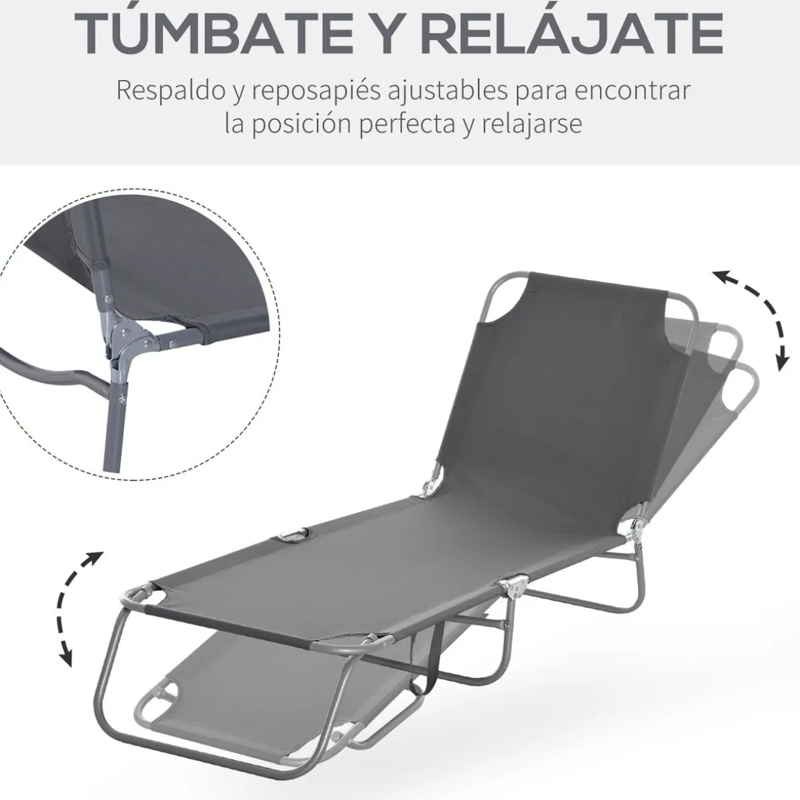 Tumbona Sunflower Outsunny plegable 5 posiciones gris 24x187x55 cm
