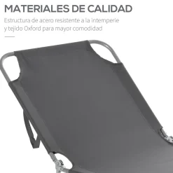 Tumbona Sunflower Outsunny plegable 5 posiciones gris 24x187x55 cm
