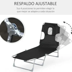 Tumbona Taifa Outsunny reclinable reposacabezas azul 28x182x56 cm