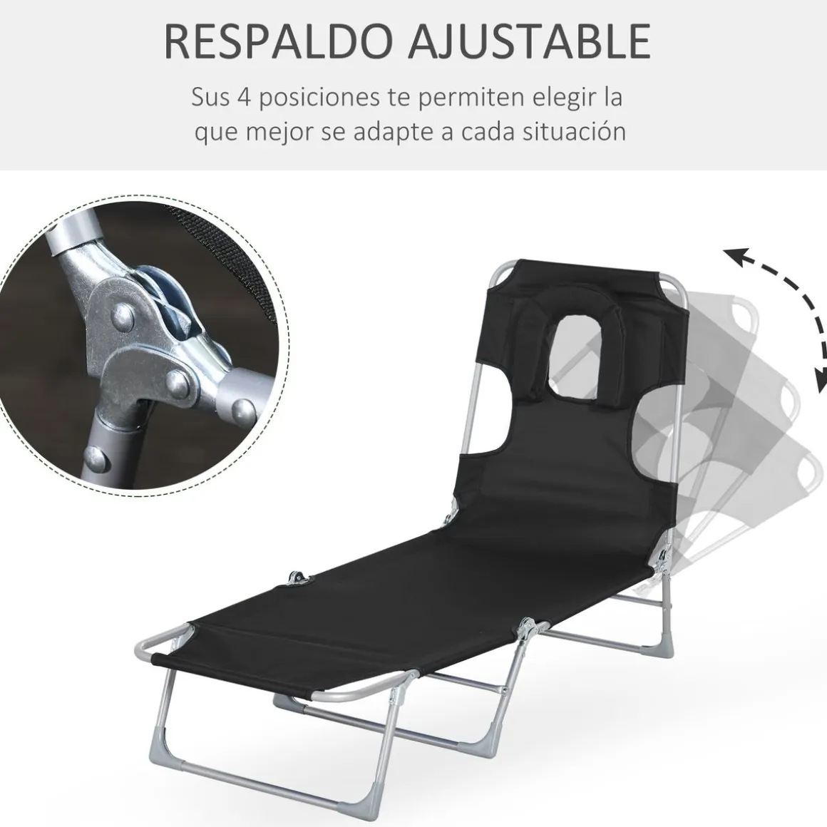 Tumbona Taifa Outsunny reclinable reposacabezas azul 28x182x56 cm