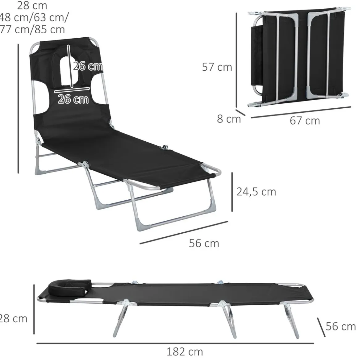Tumbona Taifa Outsunny reclinable reposacabezas azul 28x182x56 cm