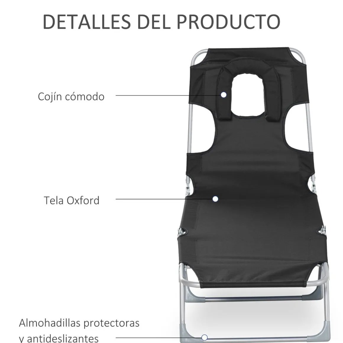 Tumbona Taifa Outsunny reclinable reposacabezas azul 28x182x56 cm