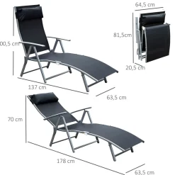 Tumbona Taití Outsunny respaldo ajustable 7 niveles 100,5x137x63,5 cm