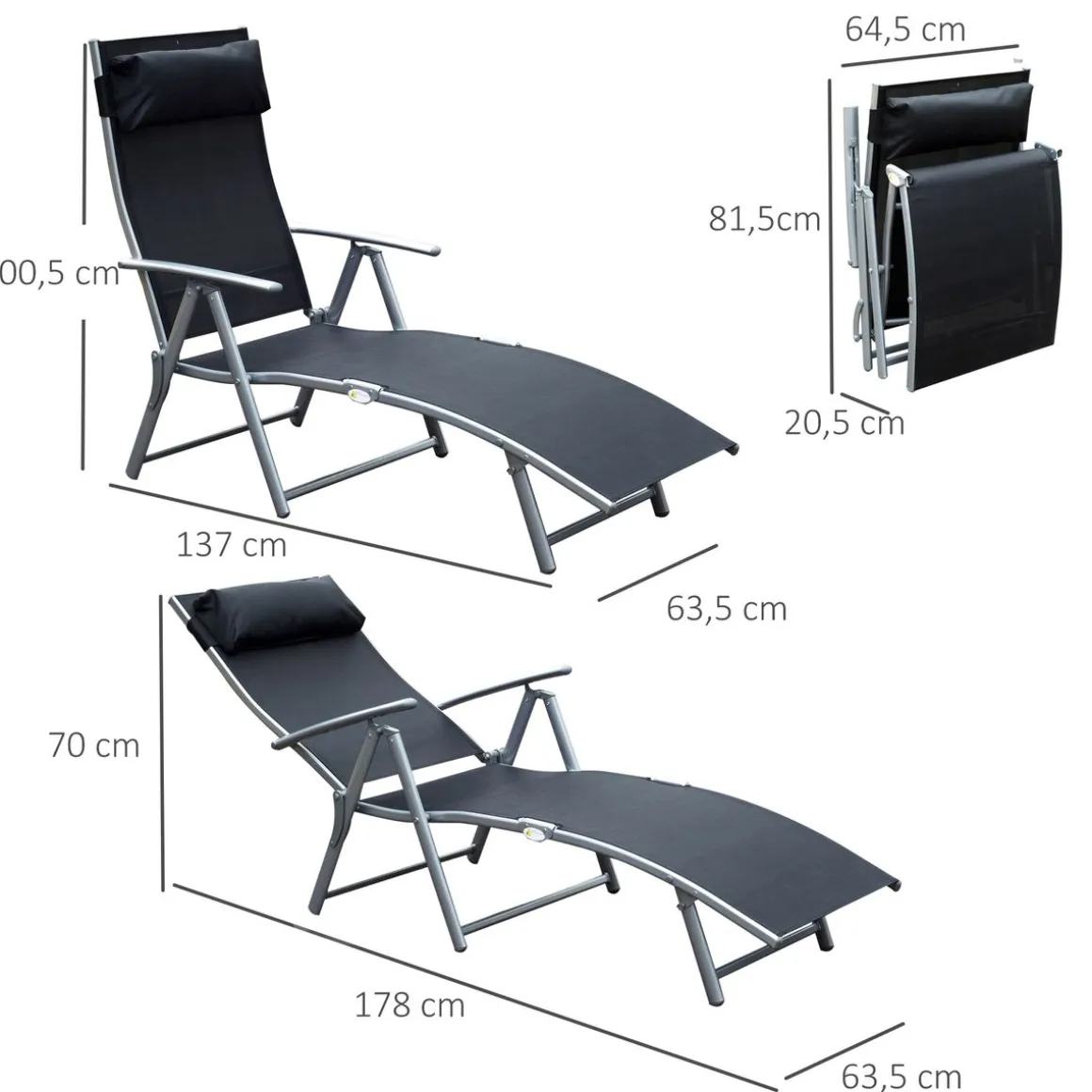 Tumbona Taití Outsunny respaldo ajustable 7 niveles 100,5x137x63,5 cm