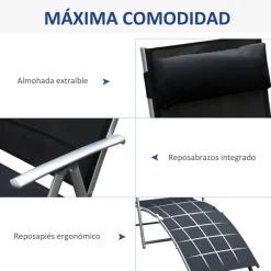Tumbona Taití Outsunny respaldo ajustable 7 niveles 100,5x137x63,5 cm