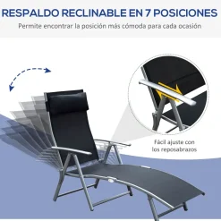 Tumbona Taití Outsunny respaldo ajustable 7 niveles 100,5x137x63,5 cm
