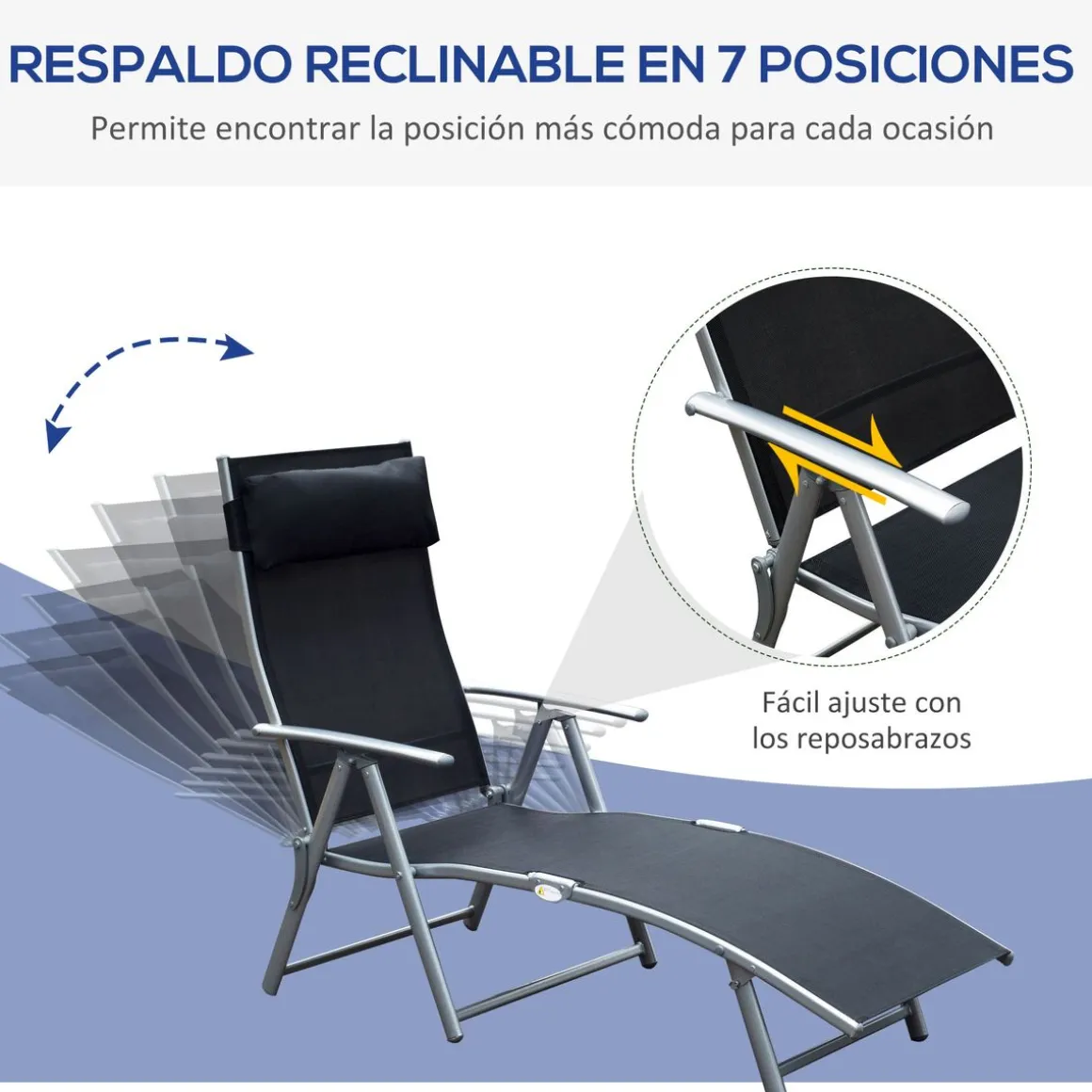 Tumbona Taití Outsunny respaldo ajustable 7 niveles 100,5x137x63,5 cm