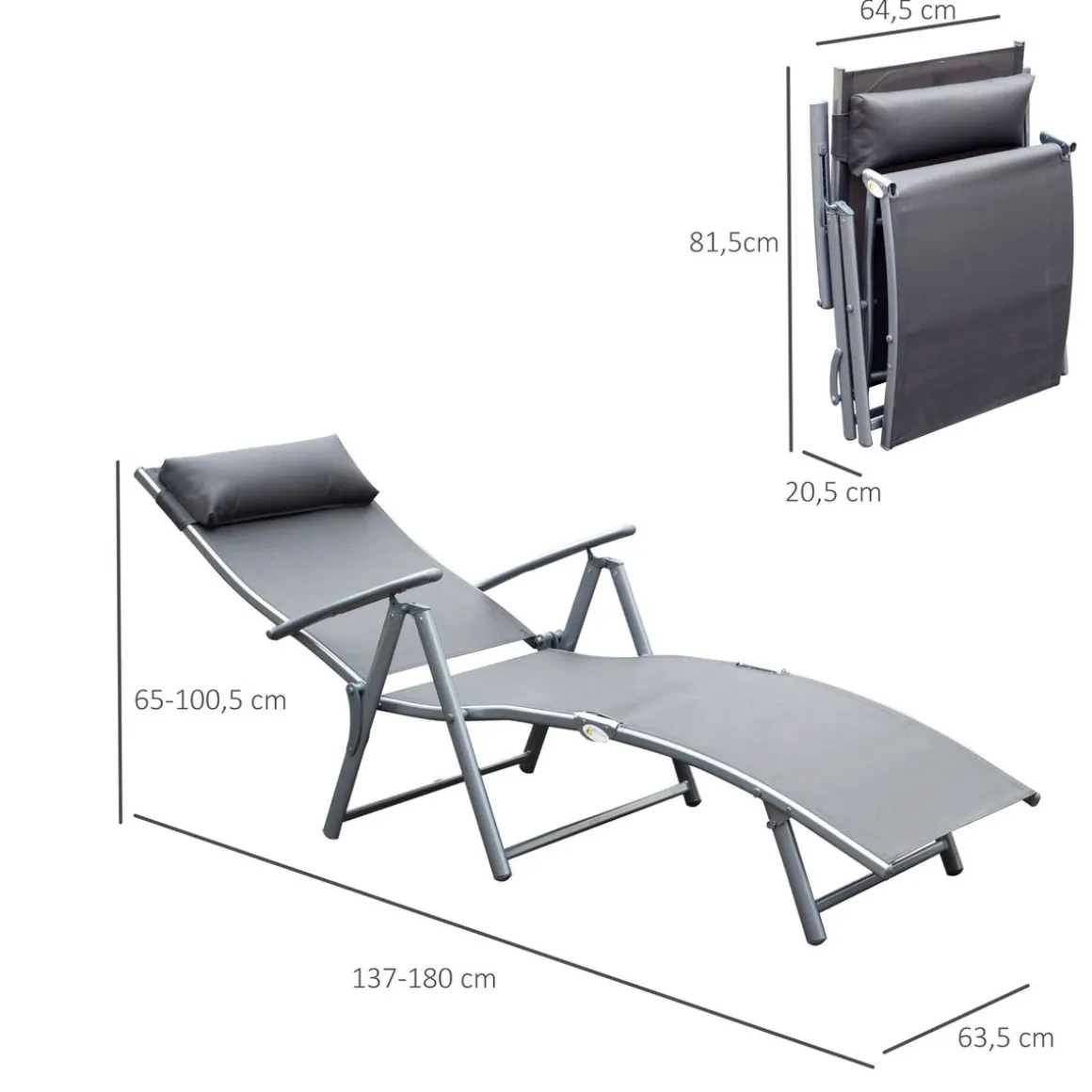 Tumbona Taití Outsunny respaldo ajustable 7 niveles 100,5x137x63,5 cm