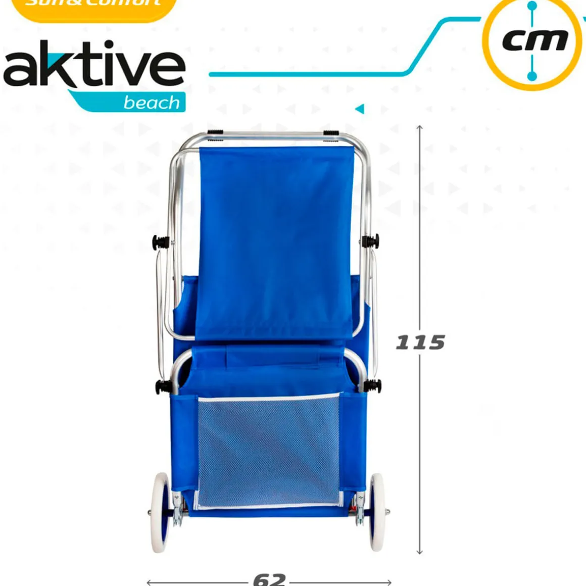 Tumbona/carrito 2 en 1 Aktive Beach plegable con ruedas azul 62x62x117 cm