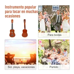 Ukelele soprano Homcom 4 cuerdas ajustables 53x17,5x6,2 cm