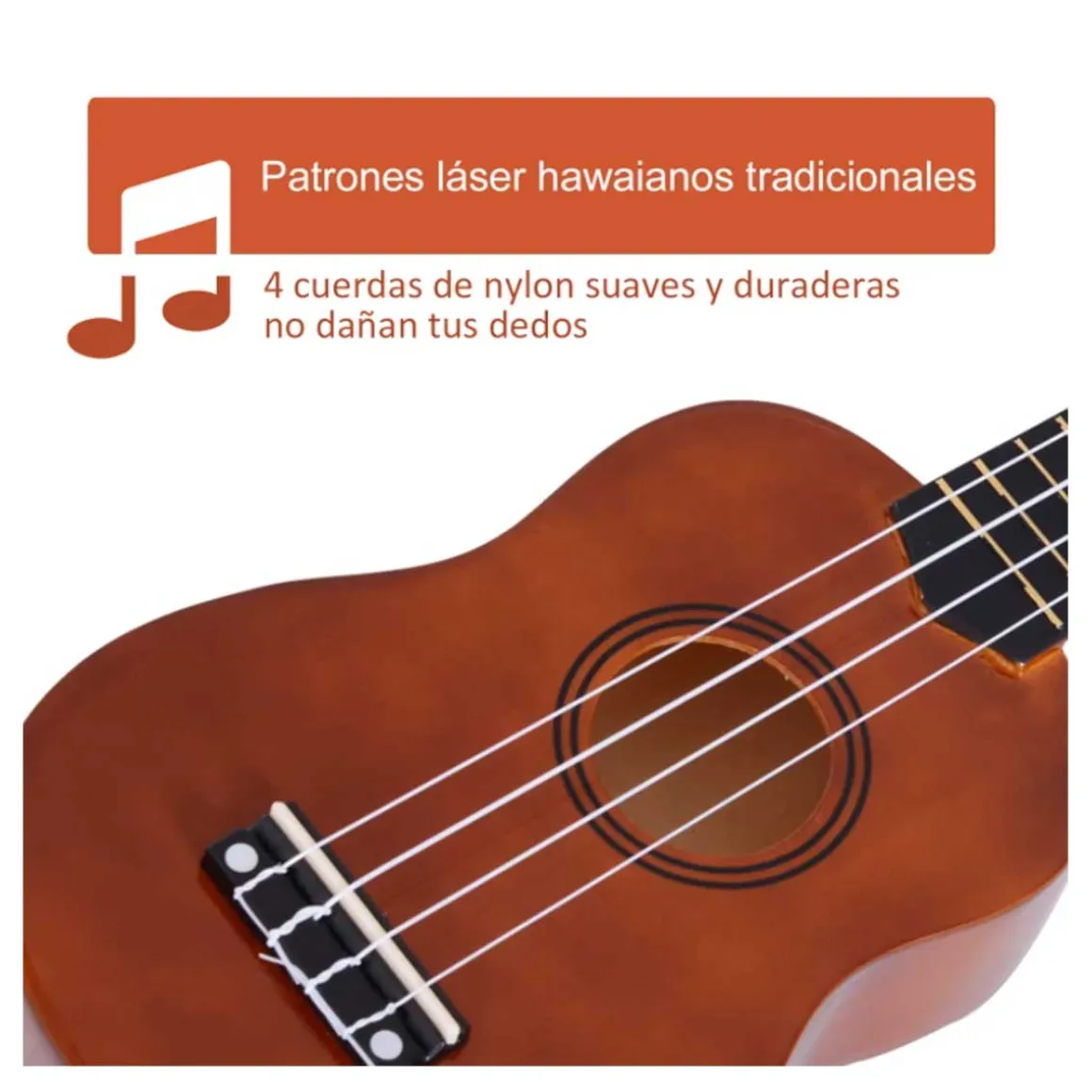 Ukelele soprano Homcom 4 cuerdas ajustables 53x17,5x6,2 cm
