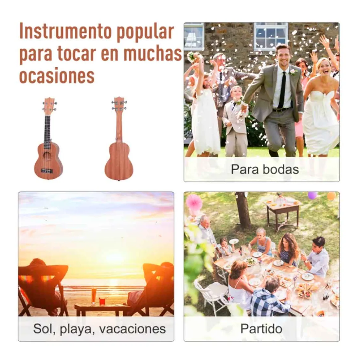 Ukelele soprano Homcom 4 cuerdas ajustables madera 53x17,5x6,2 cm