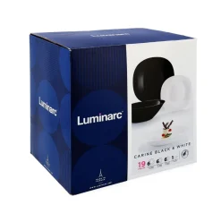 Vajilla Carine N&B Luminarc 19 piezas 6 servicios vidrio opal blanco/negro