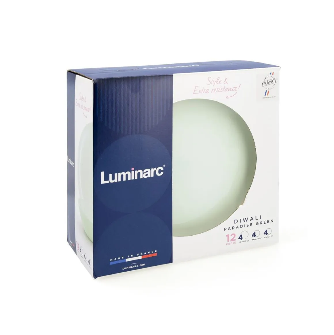 Vajilla Diwali Paradise Luminarc 12 piezas 4 servicios vidrio opal verde