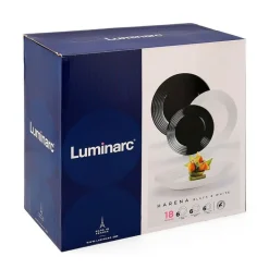 Vajilla Harena Luminarc 18 piezas 6 servicios vidrio blanco/negro