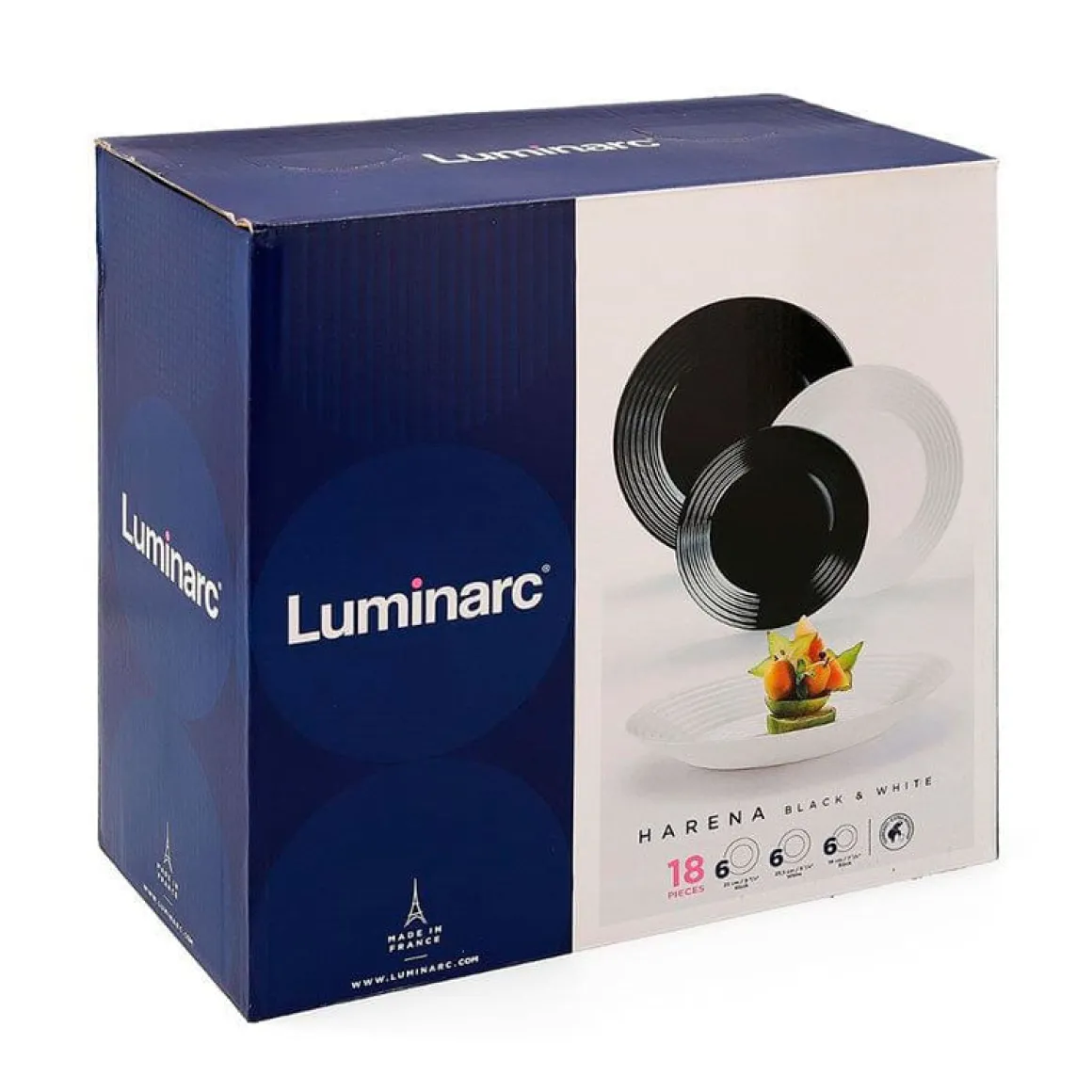 Vajilla Harena Luminarc 18 piezas 6 servicios vidrio blanco/negro